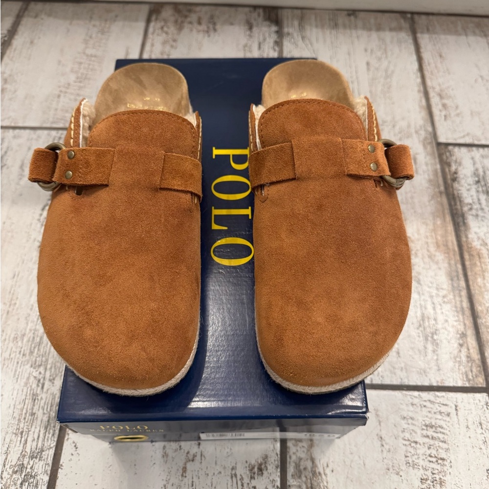 POLO RALPH LAUREN Turbach Shearling-Lined Suede Clog Size 10.5D